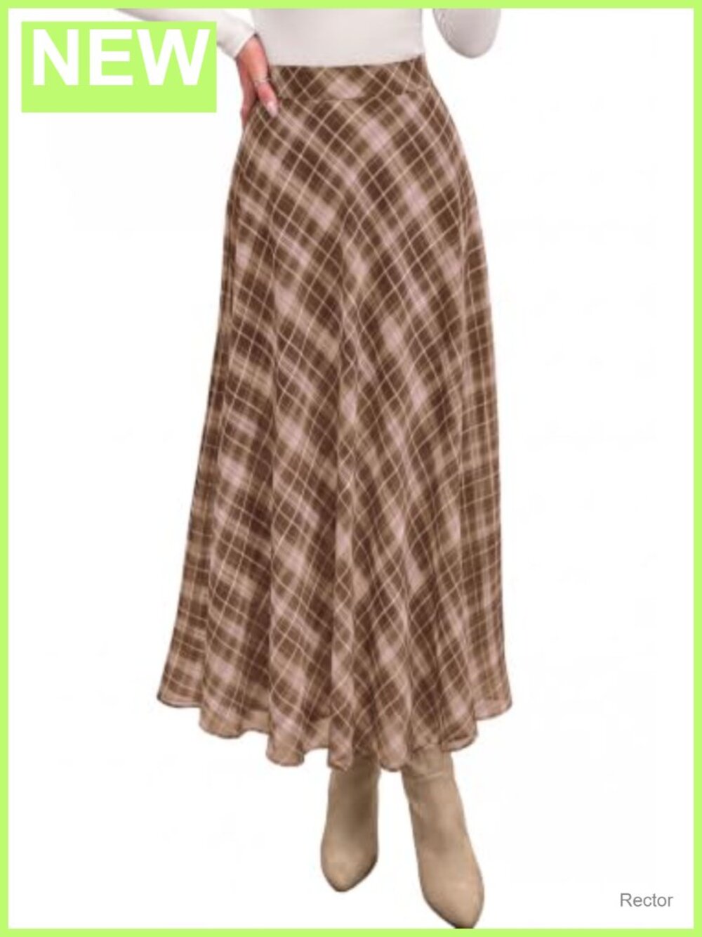 Women's Plaid Chiffon A-Line Maxi Skirt High Waisted Flowy Boho